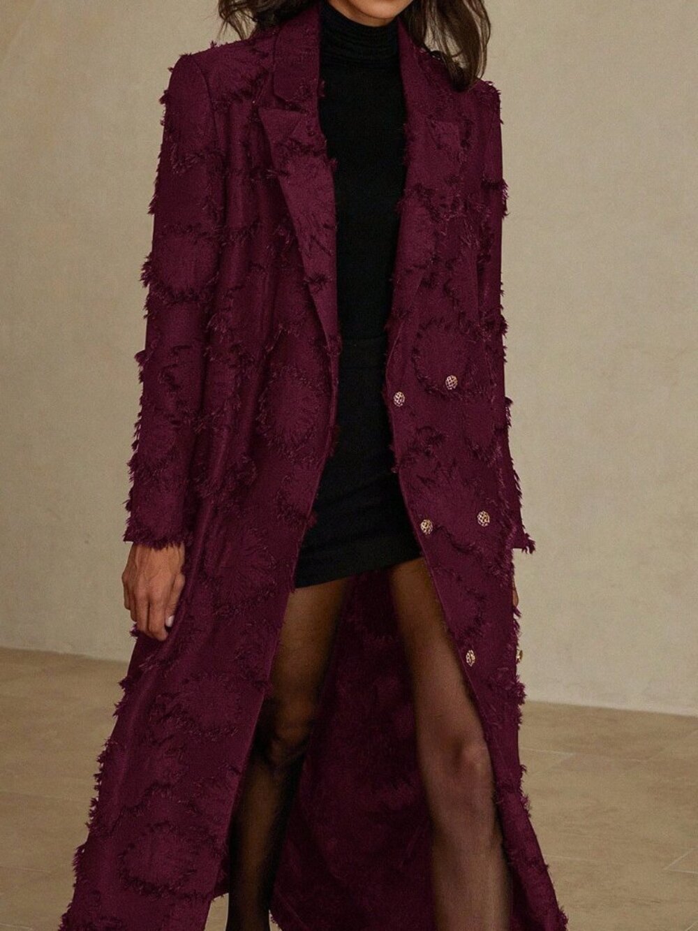 Burgundy Elegant Women's Thick 3D Embroidered Windbreaker Suit Jacket